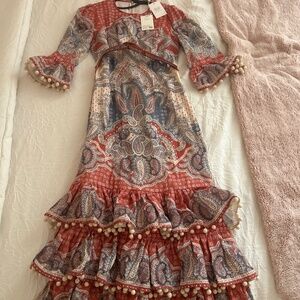 Zimmermann Red and Blue Paisley Midi Dress